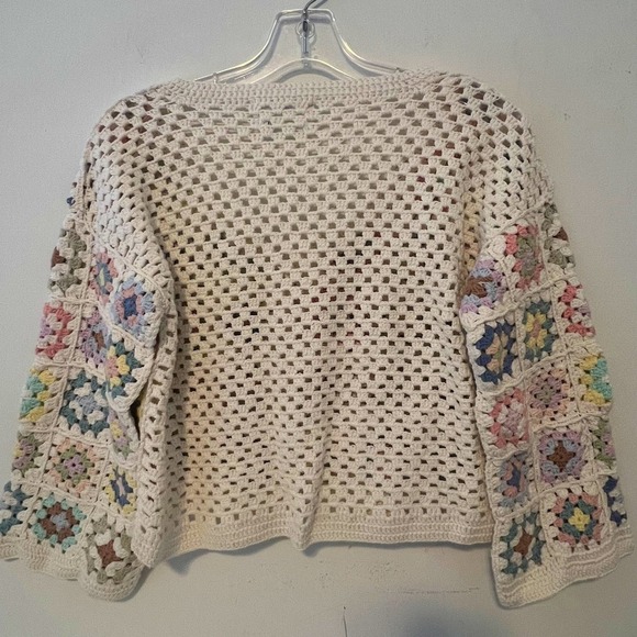 Mango Granny Square Crochet Crop Cardigan Handmade XS Small MINT - Picture 5 of 8